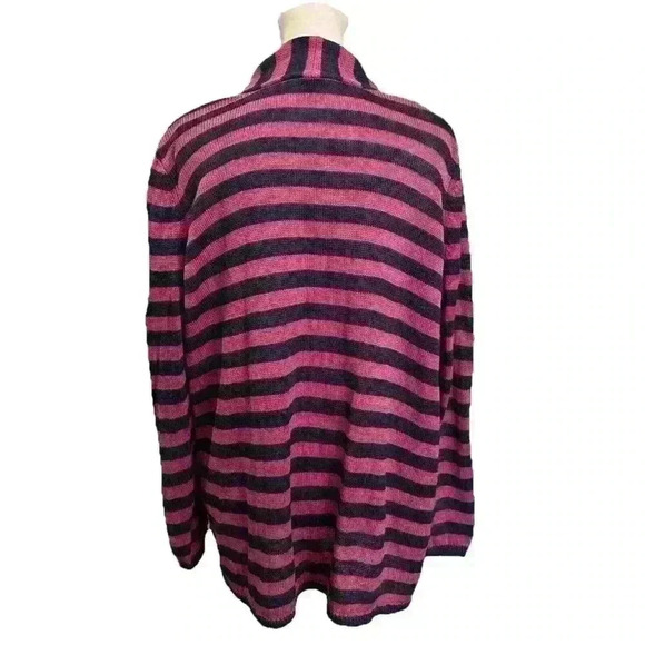 TALBOTS Pink & Blue Stripe Linen Knit Long Sleeve Open Cardigan Sweater Size 1Xp - Picture 3 of 11